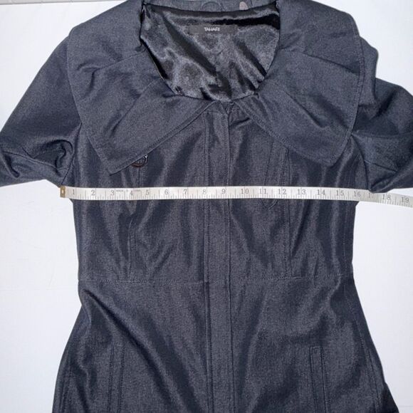 Tahari Navy Blue Chambray Trench Coat Lightweight Belted Jacket Funnel Neck XS - Picture 8 of 16